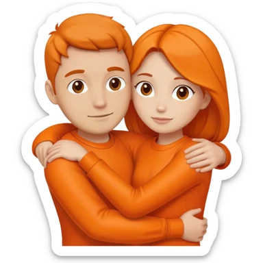 Couple hugging tight color orange sticker