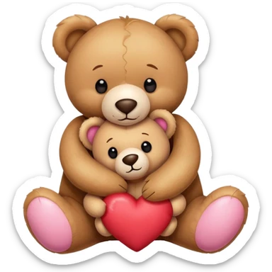 Teddy hugging another teddy with hearts sticker