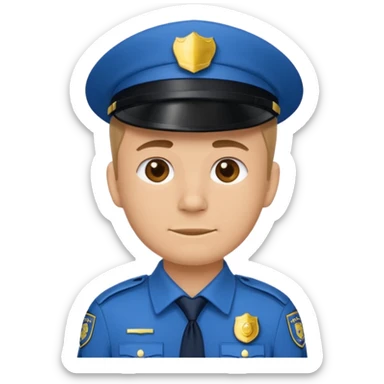 policeman emoji, blue uniform collar and badge visible, head and shoulders only, no cap/hat/headwear, flat emoji style, centered, bold outline, minimal detail, plain background sticker