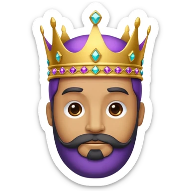 Create a cartoon-style emoji of Baltasar, one of the Three Wise Men. Only show his face and crown. He is older, with a black beard, and a purple and gold jeweled crown. Express warmth and wisdom. Colorful and simple, suitable as an emoji. sticker