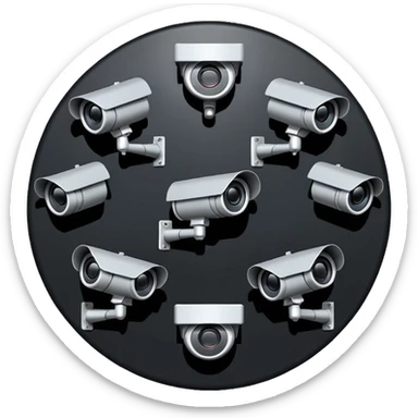 Looking down on a circle of CCTV cameras 2D view  sticker