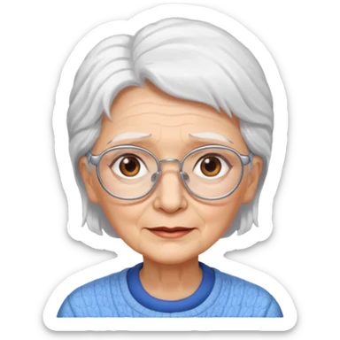 Create me emoji of an old lady. mid-size white hair to left side. Square glasses. Brown eyes. sticker