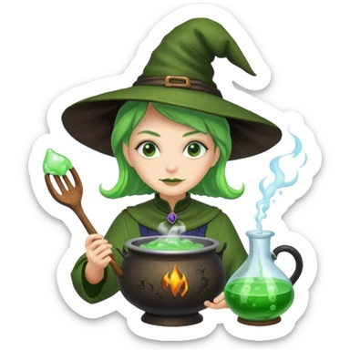 green witch cooking potion sticker