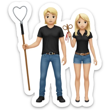 Bdsm male dominant wearing jeans black T-shirt and holding a flogger watching from outside blonde long hair sub with a collar showering with suds all over her sticker