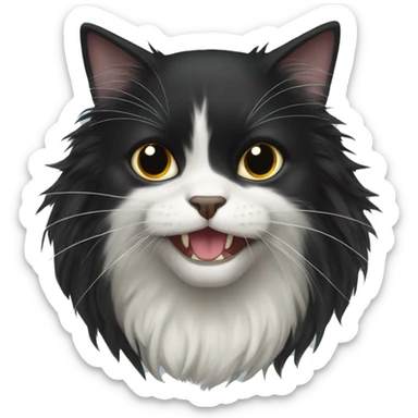 black cat domestic long-haired with half white mouth sticker
