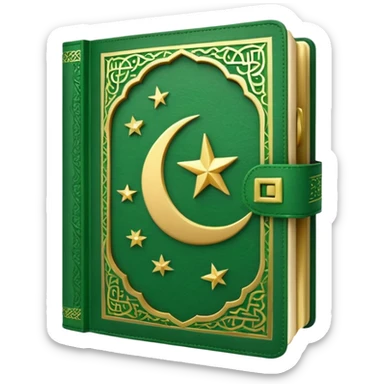 Closed Quran with the Islamic Symbol on it (moon and star) green from left to right sticker