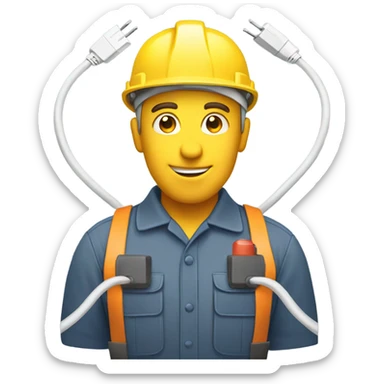 electrician holding two cables, lightning between them sticker