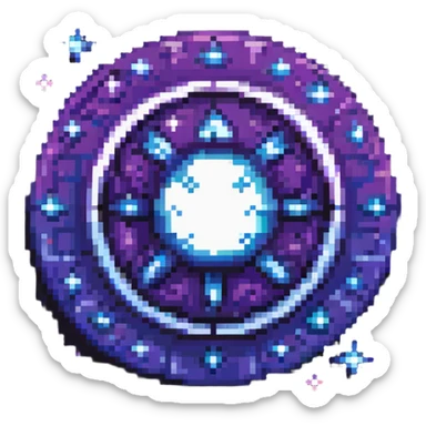 pixel art icon glowing atomic symbol in center, surrounded by subtle stars, deep space background, futuristic and clean, using blue purple and white tones sticker