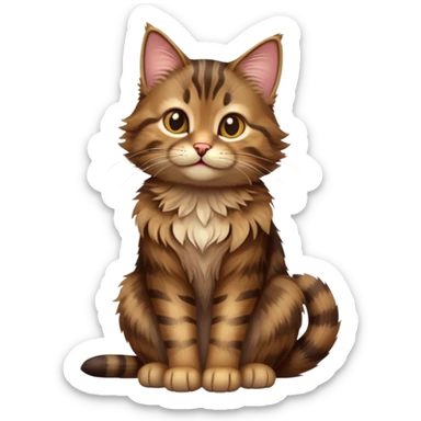 cinematic-[brown tabby cat]-realistic-full-body-sitting-emoji,-tail-curled-playfully-around-its-paws,-head-tilted-dramatically,-scruffy-[tabby]-fur,-simplified-yet-realistic-adorable-features,-highly-detailed,-glowing-with-an-almost-sarcastic-glow sticker