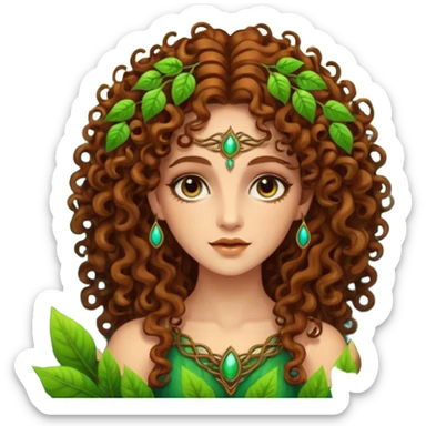 Psychedelic goddess of the forest with brown eyes , brown curly hair sticker