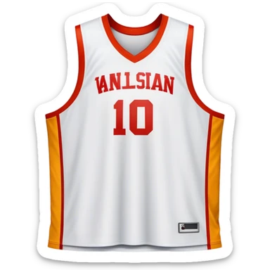 Cinematic Realistic image of a basketball jersey rendered in bold team colors with finely textured fabric and realistic creases, set against an energetic court backdrop with bright, dynamic lighting sticker