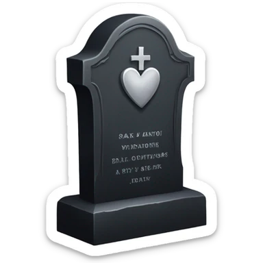 a black tombstone with the inscriptions in silver RIP and a silver heart in the center sticker