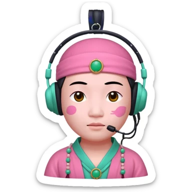 chinese Ming ancient with headphone, pink sticker