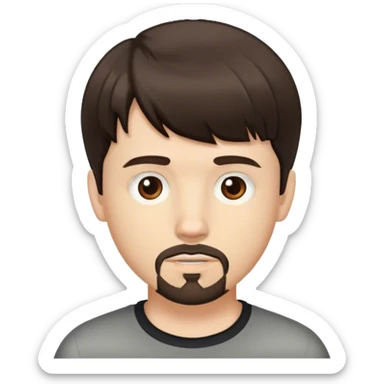 White boy with short dark brown hair, with bangs, brown eyes goatee sticker