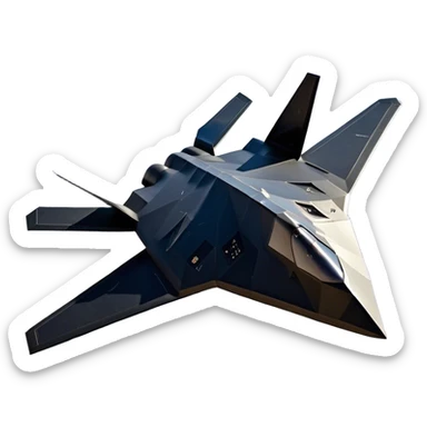 F-117 Nighthawk - Lockheed Martin (Stealth Grey) A futuristic stealth attack aircraft with a distinct faceted, angular design in a stealthy matte grey. Its sharp, jagged edges and unconventional, almost alien-like shape make it look like a shadow cutting through the night sky. The surface should appear non-reflective with subtle panel lines. sticker