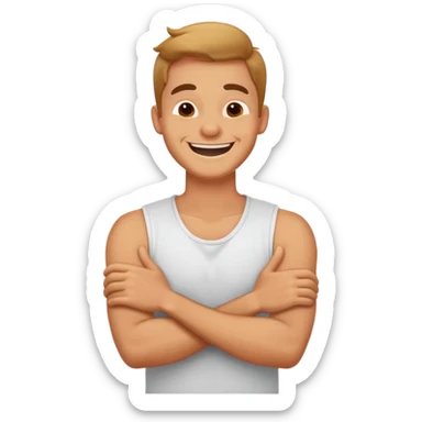 arms crossed, holding neck, laughing guy sticker