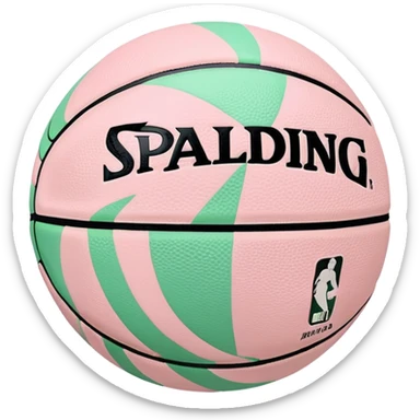 White NBA Spalding basketball with minimal pastel pink and green swirl accents sticker