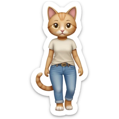 female cat anthropomorphised wearing jeans and a t-shirt walking upright sticker
