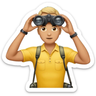 Male lifeguard – yellow shirt, binoculars in hand, scanning the sea, full body sticker