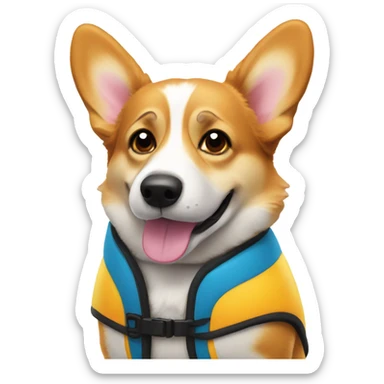 Old corgi wearing a life jacket cute  sticker