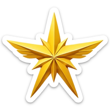 An eight-pointed star with wide wings, colored yellow, featuring a simple mountain silhouette in the center sticker