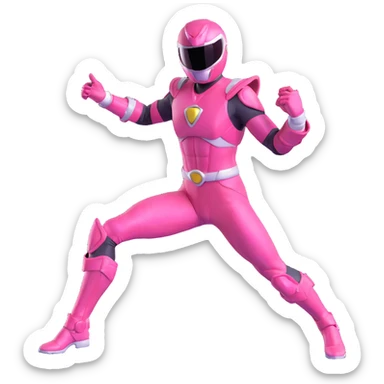 pink power ranger in dynamic pose, helmet and suit, no text sticker