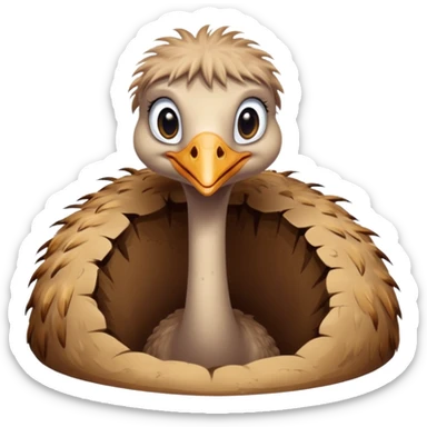 Ostrich with it's head inside a hole in the ground only it's body and neck visible sticker