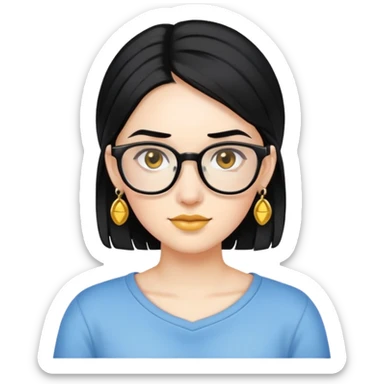gamer girl with black hair and glasses wearing golden earrings sticker