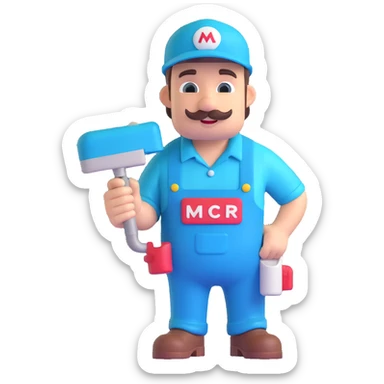 funny plumber with a turquoise hat, modern and playful sticker
