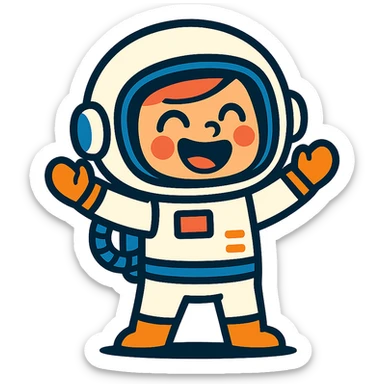 little astroneer with white suit and white helmet, very happy sticker