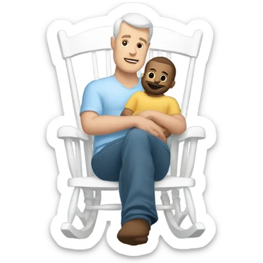 White man rocking white baby in puffy grey rocker  sticker