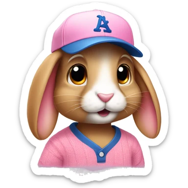 Cute rabbit wearing baseball cap and pink sweater sticker