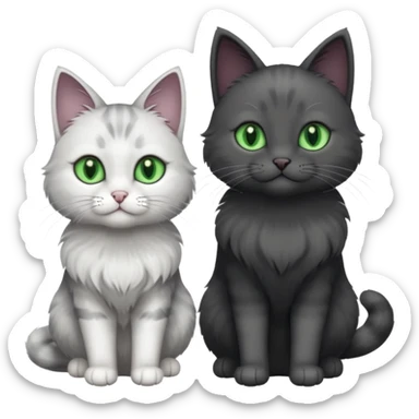 one dark grey and white cat and one completely solid dark grey cat with green eyes and only white paws sticker