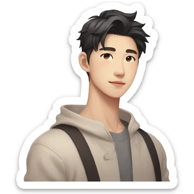 Gorgeous romantic Asian anime gentle man with blushing face aesthetic trending style outside sticker