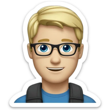 A blonde guy with black glasses, very white skin tone with blue eyes and freckles sticker