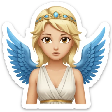 Sexy, edgy blond woman, who is a winged, sensual goddess dressed in a very scanty greek toga sticker