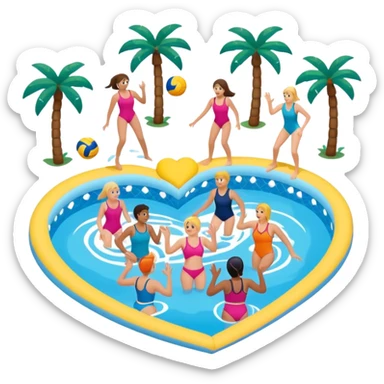 Natación  y voley en un corazón de color  sticker