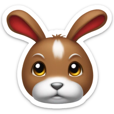 Cute shy Fluffy brown rabbit toy, long floppy downwards ears, wearing red tshirt  sticker