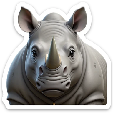 cinematic-noble-rhinoceros-portrait-emoji,-poised,-with-a-massive,-powerful-build-and-a-thick,-hide-of-slate-gray,-deep-set-soulful-piercing-eyes,-simplified-yet-sharp-and-sophisticated-features,-highly-detailed, with large black eyes, szoomed out showing houlders sticker