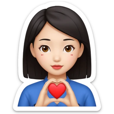 Asian girl with heart sign sticker