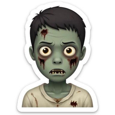 Make a boy zombie with a dark skin and short black hair 4c, spook and creepy expression emoji sticker