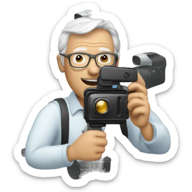 older man filming with an old-school handheld camcorder sticker