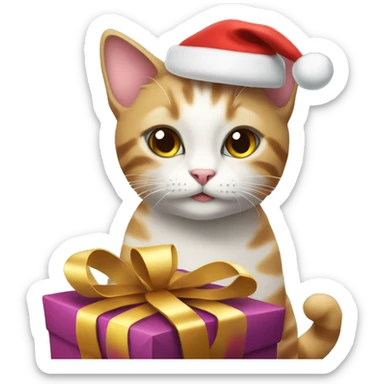 Cat with a Christmas present  sticker