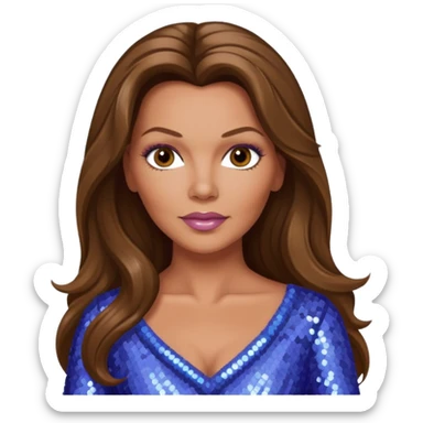 Vanessa Williams with long brown hair, periwinkle sequin outfit sticker