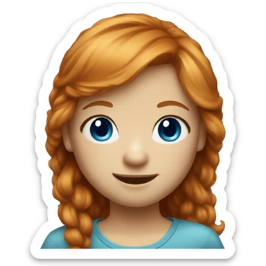Ginger hair girl with bangs and blue eyes smiling sticker