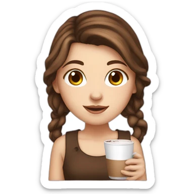 white girl with brown hair and hot choco sticker