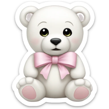 White teddy bear with light pink bow sticker