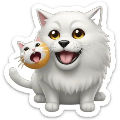 Una bomba con un gato peleando con un perro encima de la bomba sticker