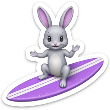 Glitter happy gray bunny purple cian surf sticker