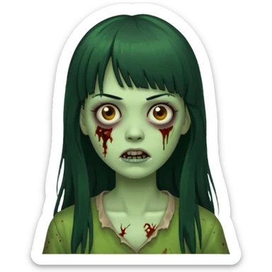 mulher zombie verde com cabelos pretos longos e franja  sticker